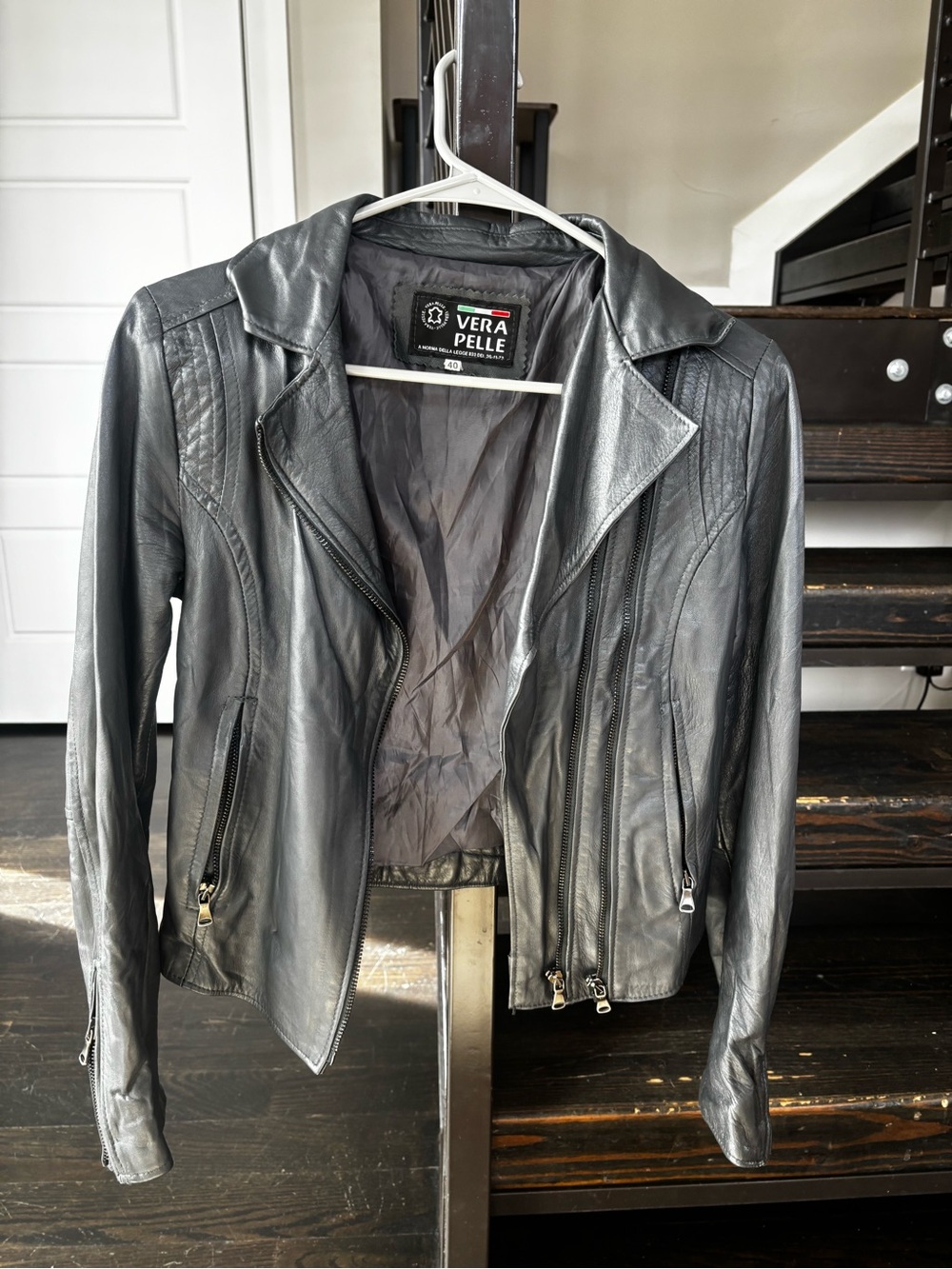 Vera Pelle Black Genuine Leather Moto Jacket